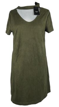 Nové - Dámske khaki semišové šaty so chokerem New Look