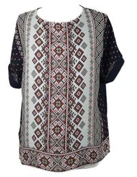 Dámská tmavomovo-bílo-červená vzorovaná halenka Oasis