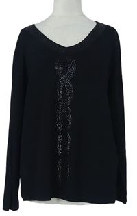 Dámsky čierny sveter so vzorem z flitrů Frank Saul