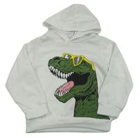 Biela ľahká mikina s dinosaurom a kapucňou