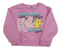 Ružová mikina s pokémony a nápismi