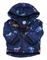 Tmavomodrá šušťáková zateplená bunda so zvířaty a kapucňou Baker