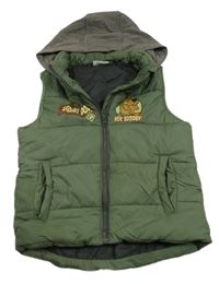 Khaki šušťáková zatepená vesta so Scooby Doo a kapucňou