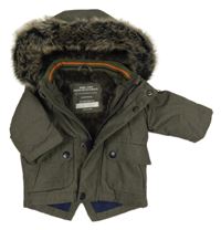 Khaki šusťáková zimní bunda a kapucí Primark