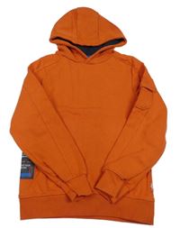 Oranžová mikina s potlačou a kapucňou WE