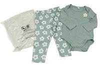 Nové - 2set- khaki rebrované body s kytičkou+ legíny