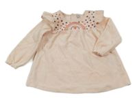 Svetloružové zamatové šaty s výšivkou