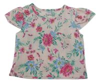 Světlerůžové květinové crop tričko Nutmeg