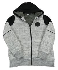 Černo-šedá melírovaná propínací zateplená mikina s kapucí Chapter young