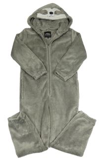 Šedá chlupatá kombinéza s kapucí - lenochod 