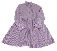 Bílo-fialové pruhované košilové propínací šaty Ralph Lauren