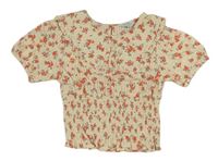Béžové kvetované crop tričko s golierikom Primark