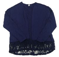 Tmavomodrý pletený cardigan s čipkou Yigga