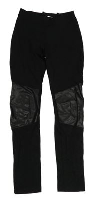 Černé tregíny s koženkovou vsadkou H&M