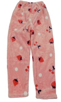 Svetloružové chlpaté pyžamové nohavice s jahodami