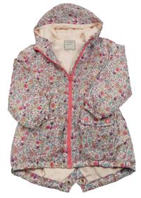 Světlerůžová květovaná šusťáková podzimní parka s kapucí Next