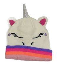 Bílo-neonová čepice s ušima - jednorožec