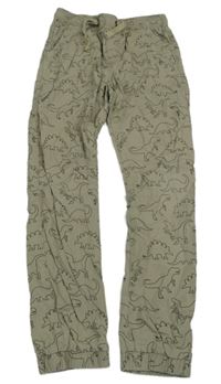 Béžové plátěné cuff kalhoty s diny 