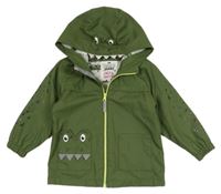 Khaki nepromokavá jarní bunda s kapucí - dinosaurus F&F