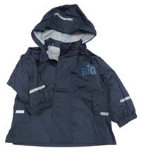 Tmavomodrá šušťáková nepromokavá bunda s nápisom a kapucňou Impidimpi