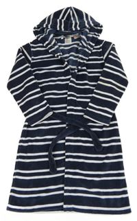 Tmavomodro-bílý pruhovaný chlupatý župan s kapucí H&M