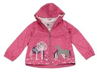 Růžová šusťáková jarní bunda se srdíčky a kapucí Topolino
