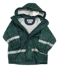 Tmavomodro-zelená vzorovaná vodeodolná jarná bunda s kapucňou