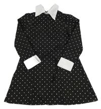 Kockovaným - Čierne bodkovaná é šaty s golierikom a páskem - Wednesday