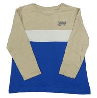 Béžovo-bílo-modré triko s nápisem Primark