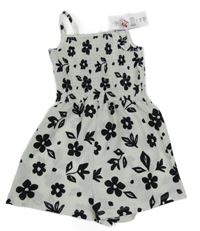 Nové - Bílo-černý květovaný kraťasový overal F&F