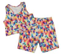 2set - Barevný kostičkovaný sportovní crop top + kraťasy Dunnes