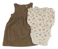 2set - Hnědé manšestrové šaty + květované body C&A