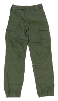 Khaki plátenné cargo cuff nohavice H&M