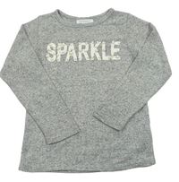 Sivý melírovaný ľahký sveter s nápisom a korálkami Primark