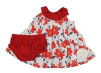2set - Bílo-červené bavlněné šaty s kytičkami + kalhotky Teddy Boom
