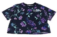 Tmavomodré crop tričko s květy H&M