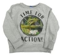 Sivá mikina s dinosaurom a nápisom zn. DopoDopo