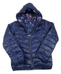 Tmavomodrá šusťáková prošívaná zimní bunda s kapucí Alive