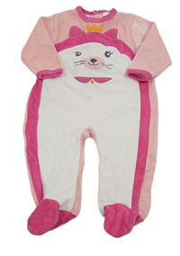 Ružovo-biely zamatový overal s mačičkou