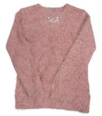 Ružový chlpatý sveter s kamienkami F&F