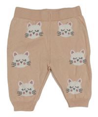 Broskvové pletené nohavice s mačkami Tu