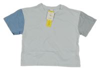 Nové - Světlemodro-modro-šedé crop tričko 