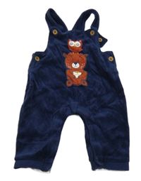 Tmavomodré sametové laclové kalhoty s medvídkem Manguun