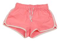 Neonově růžové sportovní kraťasy s bílými proužky