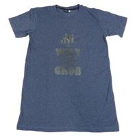 Tmavomodré melírované tričko s nápisom