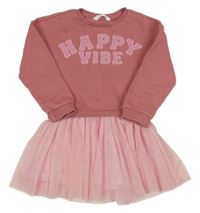 Růžové teplákovo/tylové šaty s nápisem M&S