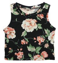 Čierny kvetovaný crop top Shein