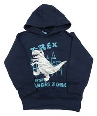 Tmavomodrá mikina s dinosaurom a kapucňou