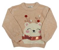 Broskvový žinylkový oversize sveter s medvedíkom C&A
