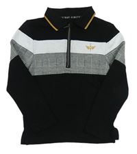Čierno-bielo-kostkovano/vzorovaný sveter s golierikom Firetrap